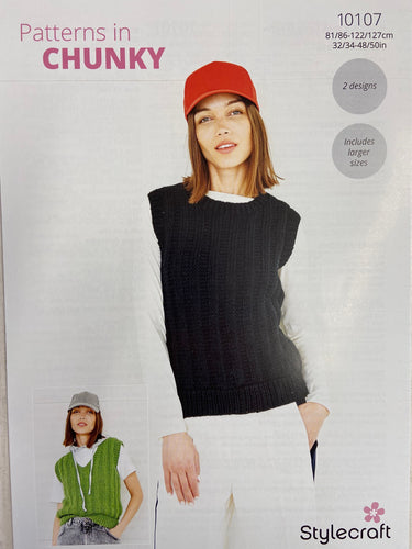 stylecraft knitting pattern tank top slipover yarn wool knit large size softie chunky fabric shack malmesbury 10107