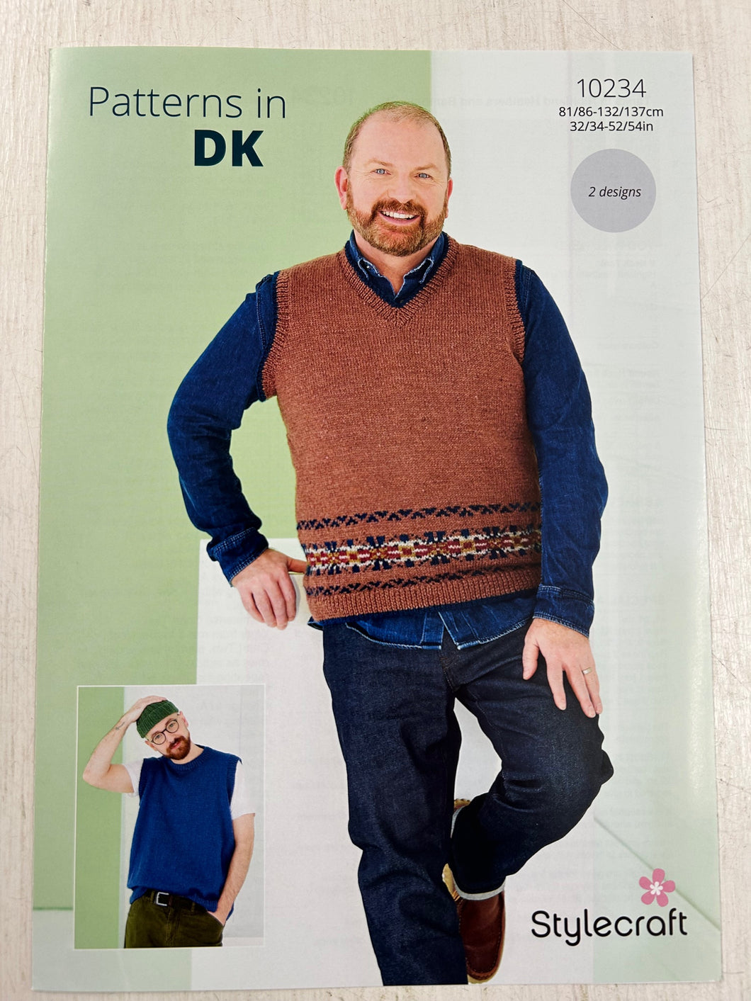 stylecraft mens slipover tank top knitting pattern dk double knit bambino fabric shack malmesbury 10234