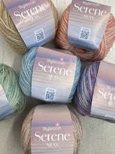 stylecraft serene aran yarn wool blend variegated mottled purple pink blue green coral mocha fabric shack malmesbury