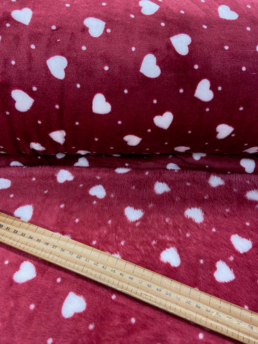 supersoft hearts and dots fleece burgundy fabric shack malmesbury