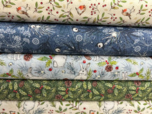 susan wheeler design yuletide burrow winter christmas animals woodland hlly hollow hare ice blue cotton fabric shack malmesbury