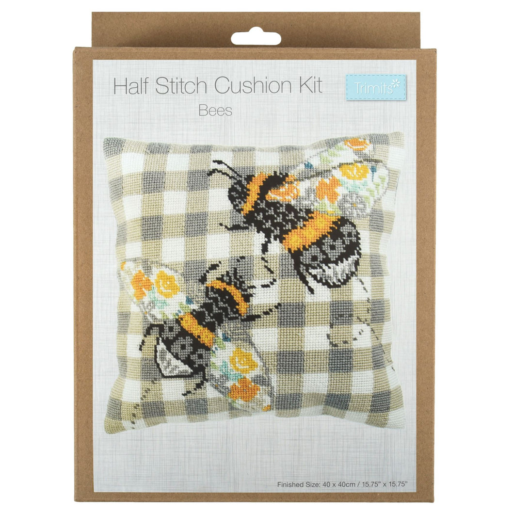 tapestry needlepoint half cross stitch pillow cushion sewing it trimits fabric shack malmesbury bumble bee