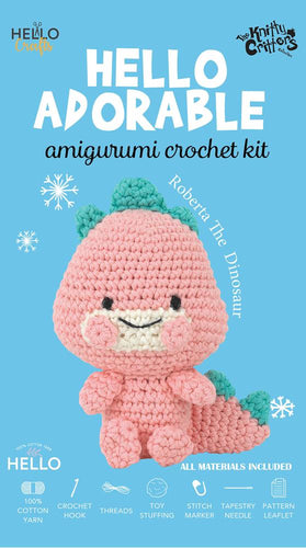 the knitty critters crochet kit hello adorable roberta the dinosaur amigurumi fabric shack malmesbury