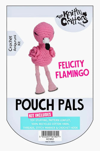 the knitty critters crochet kit pouch pals felicity flamingo amigurumi fabric shack malmesbury