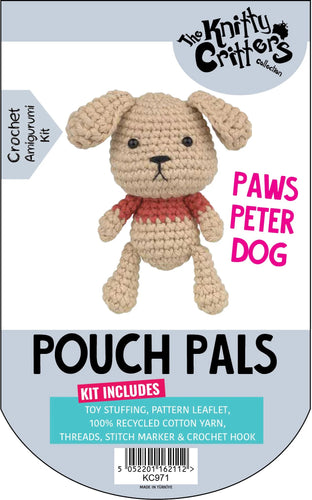 the knitty critters crochet kit pouch pals paws peter dog amigurumi fabric shack malmesbury