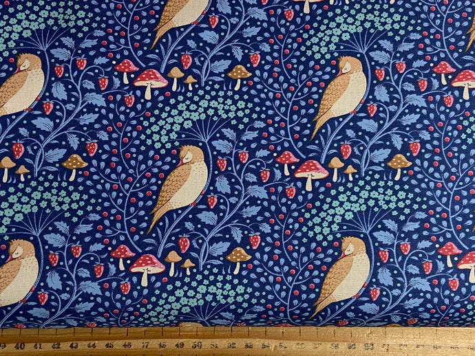 tilda hibernation sleepy bird sleepybird partridge blue toadstool mushroom cotton fabric shack malmesbury