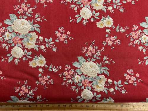 tilda merry little christmas flower floral carol rose burgundy red cotton fabric shack malmesbury