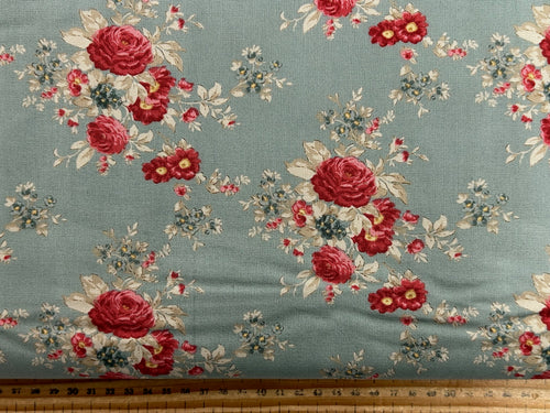tilda merry little christmas flower floral carol rose duck egg blue cotton fabric shack malmesbury