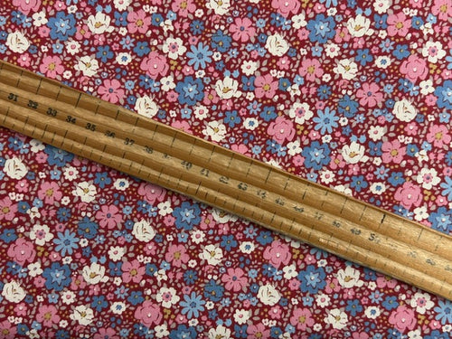 tilda village life esther burgundy flower floral cotton fabric shack malmesbury