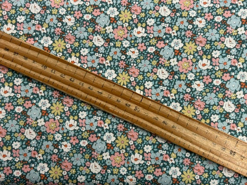 tilda village life esther petrol flower floral cotton fabric shack malmesbury