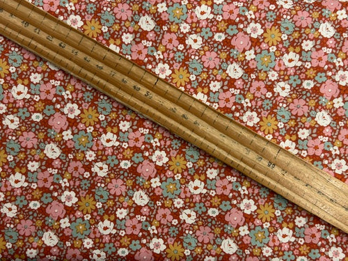 tilda village life esther rust flower floral cotton fabric shack malmesbury