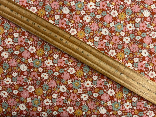 tilda village life esther rust flower floral cotton fabric shack malmesbury