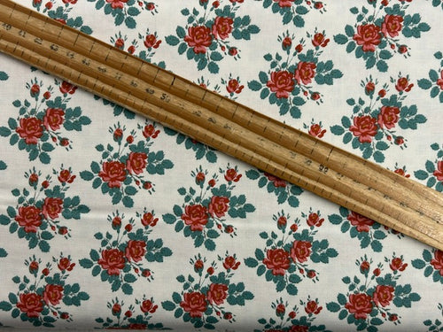 tilda village life myrtle teal flower floral cotton fabric shack malmesbury