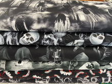 Timeless Treasures Wicked Skull Scroll Black Cotton Fabric by 1/4 Metre*