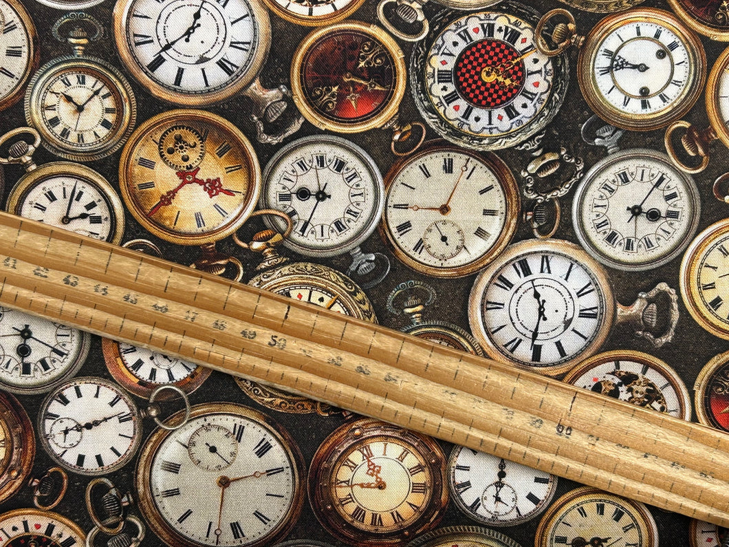 timeless treasures alice in wonderland down the rabbit hole pocket watch white rabbit cotton fabric shack malmesbury