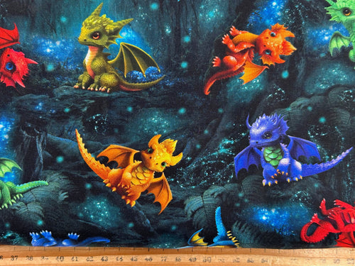 timeless treasures baby dragons tossed digital forest green cotton fabric shack malmesbury