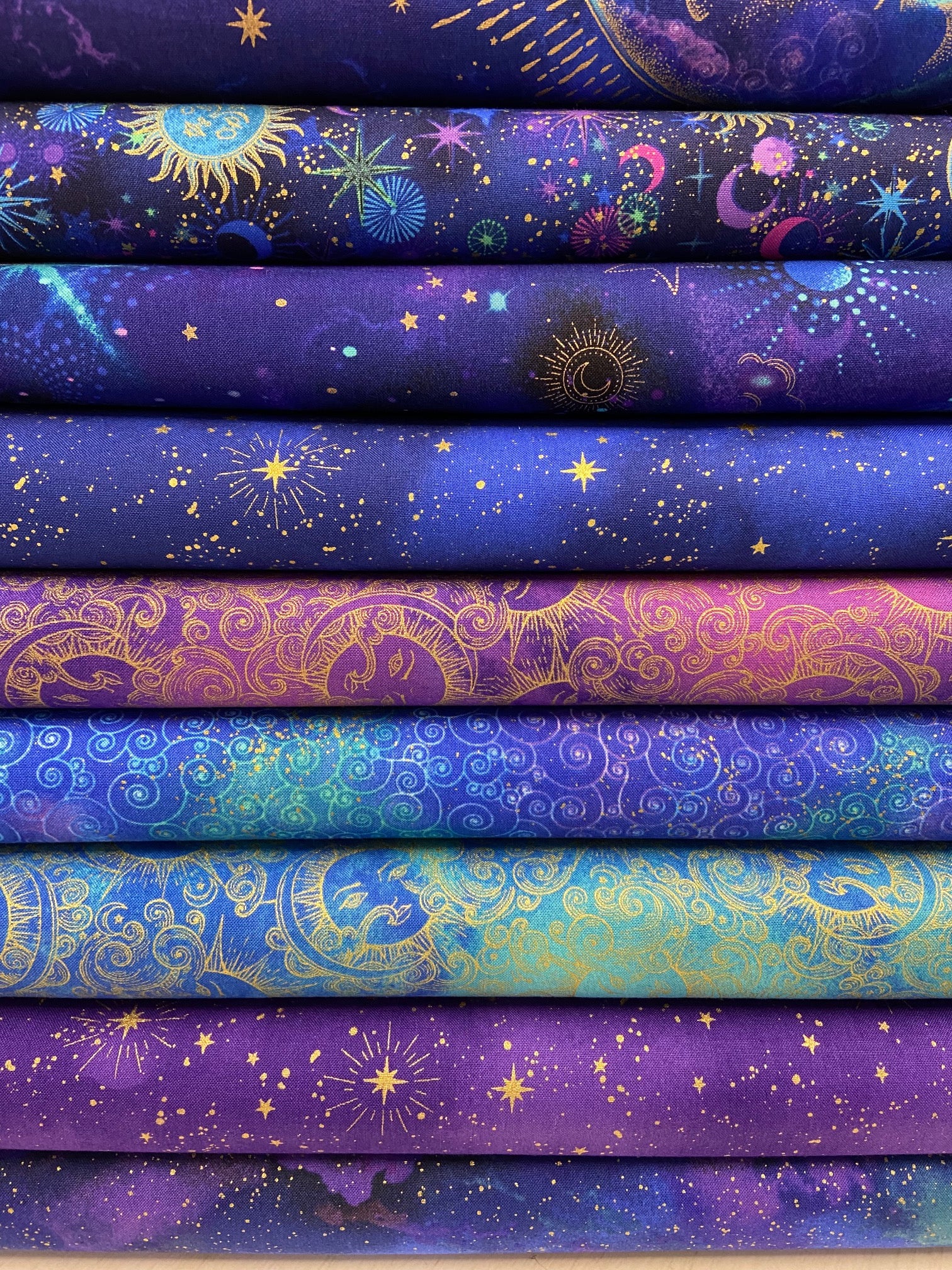 Timeless Treasures Cosmos Man in the Moon Metallic Blue Cotton Fabric ...
