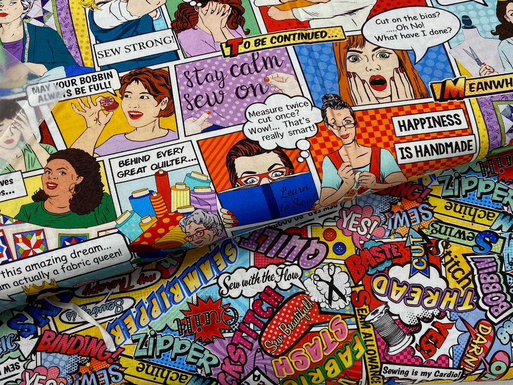 Timeless Treasures Sewing Capers Comic Strip Cotton Fabric by the 1/4 ...