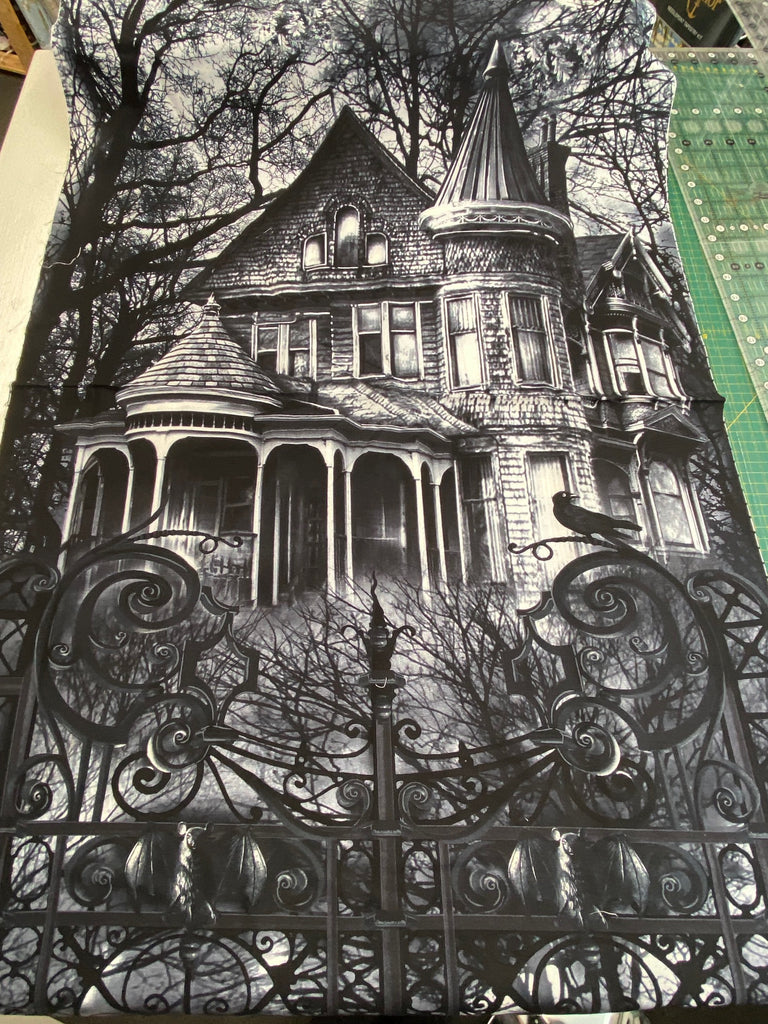 Timeless Treasures Wicked Goth Haunted House Panel Black Cotton Fabric ...