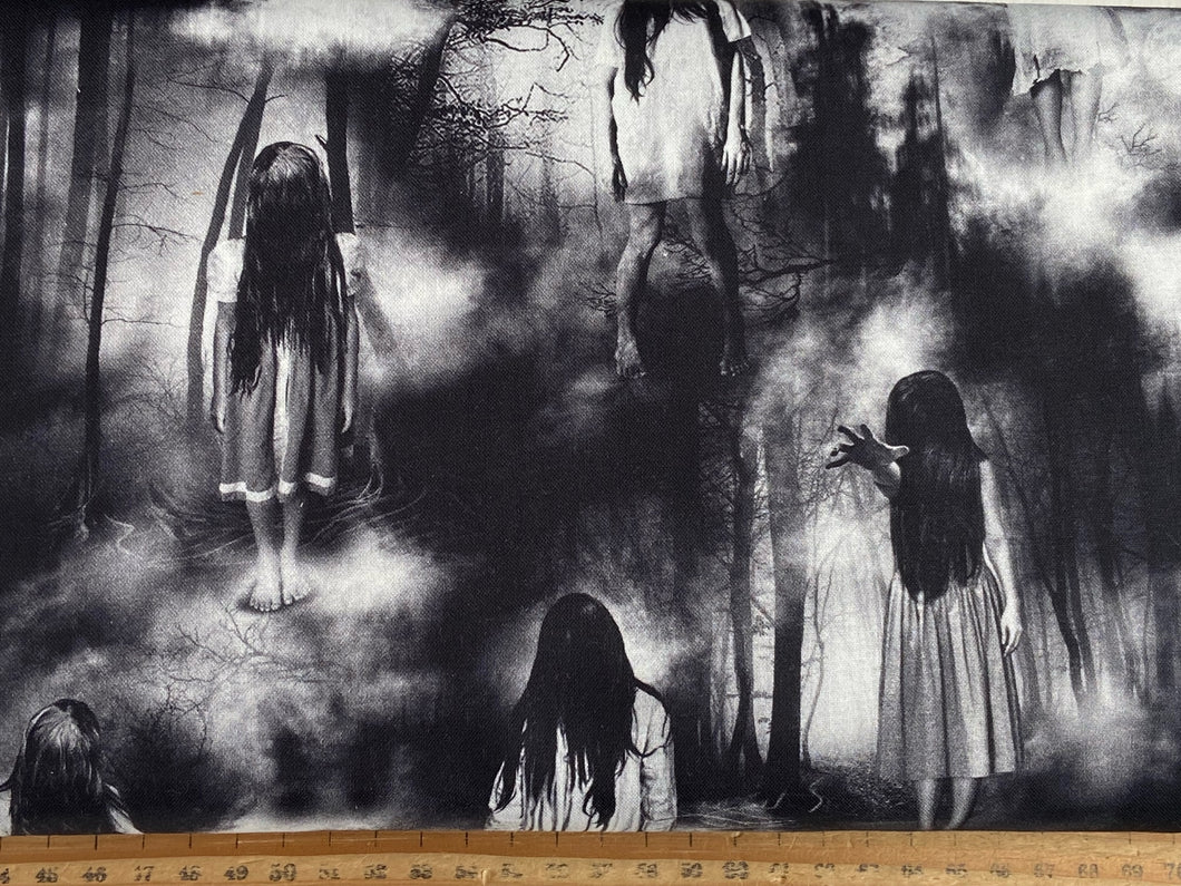 timeless treasures wicked goth gothic halloween girl woods zombie vampire black cotton fabric shack malmesbury