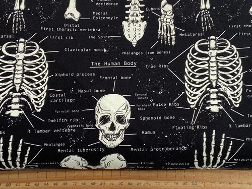 timeless treasures wicked goth gothic halloween glow in the dark skeleton anatomy black cotton fabric shack malmesbury