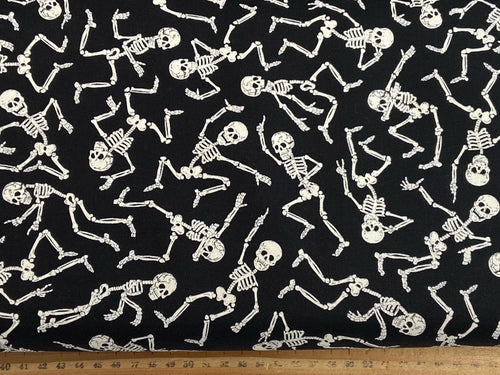 timeless treasures wicked goth gothic halloween glow in the dark skeleton dancing anatomy black cotton fabric shack malmesbury