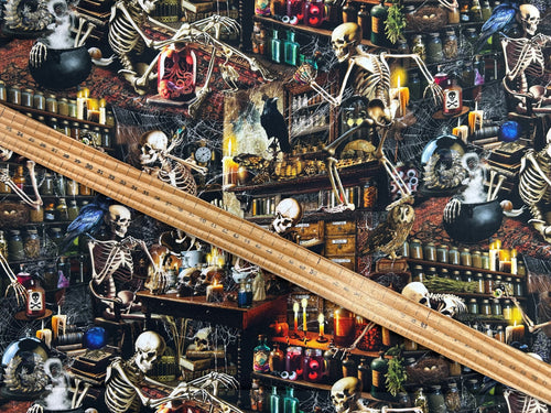 timeless treasures wicked skeleton apothecary halloween gothic horror cotton fabric shack malmesbury 2