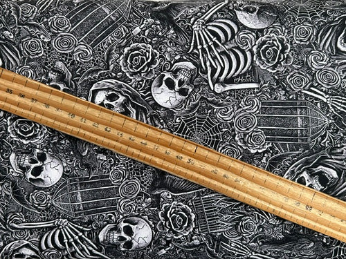 timeless treasures wicked skeleton halloween gothic horror motif black 4140 cotton fabric shack malmesbury