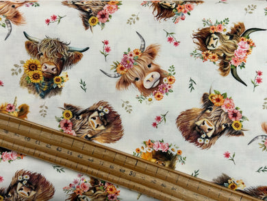 timeless treasures you are my sunshine daisy daisies highland cow sunflowers sun flowers cotton fabric shack malmesbury