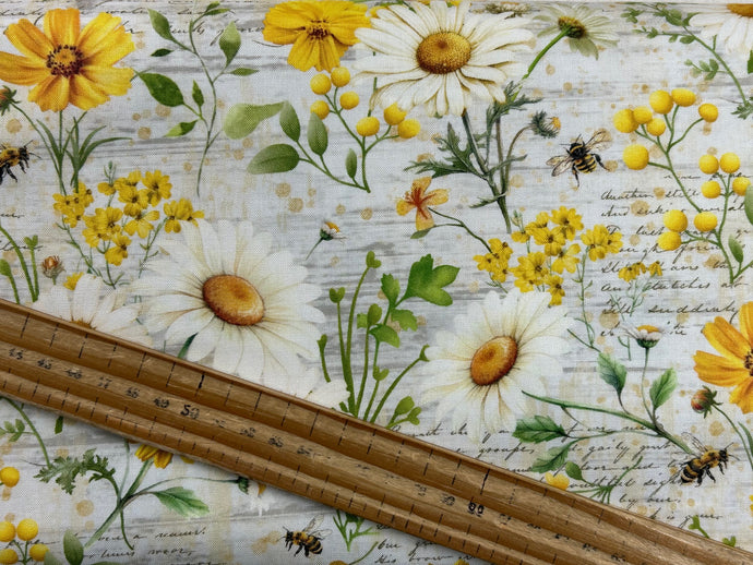 timeless treasures you are my sunshine daisy daisies sunflowers sun flowers bee script cotton fabric shack malmesbury