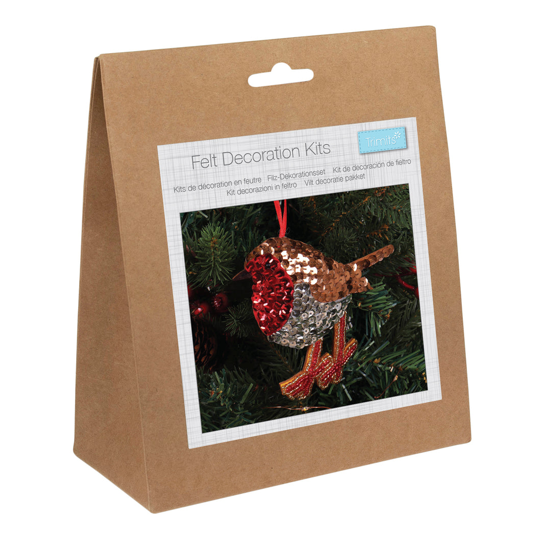 trimits christmas felt decoration sewing kit sequin robin fabric shack malmesbury GCK257