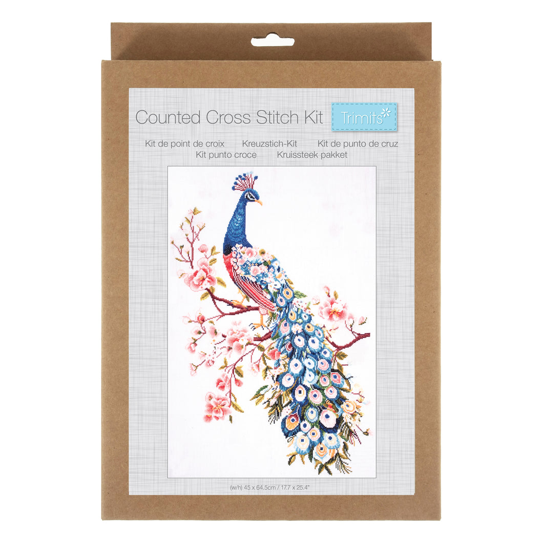 trimits counted cross crosstich kit peacock extra large fabric shack malmesbury GCS245