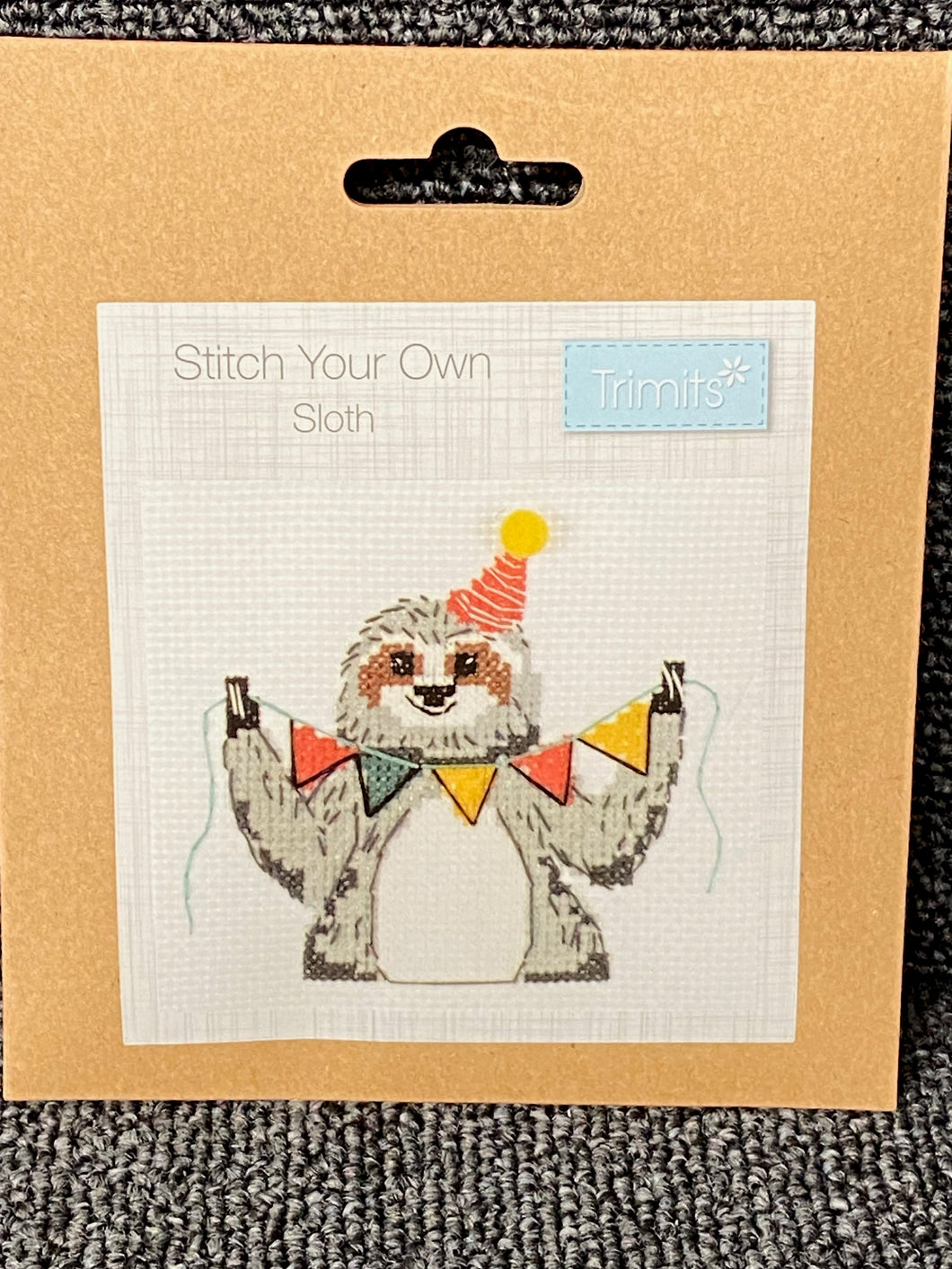 trimits stitch your own sloth cross stitch crosstitch kit sloth fabric shack malmesbury