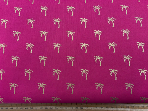 tropical metallic palm tree shocking pink cotton fabric shack malmesbury