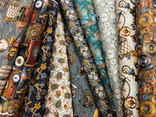 urban essence designs for blank quilting time travel fabric shack malmesbury cogs steam punk