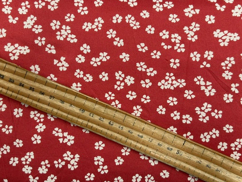 viscose rayon floral flower soft drapey cherry blossom red fabric shack malmebury