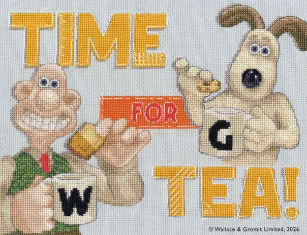wallace & Gromit cross stitch kit time for tea   fabric shack malmesbury 1 