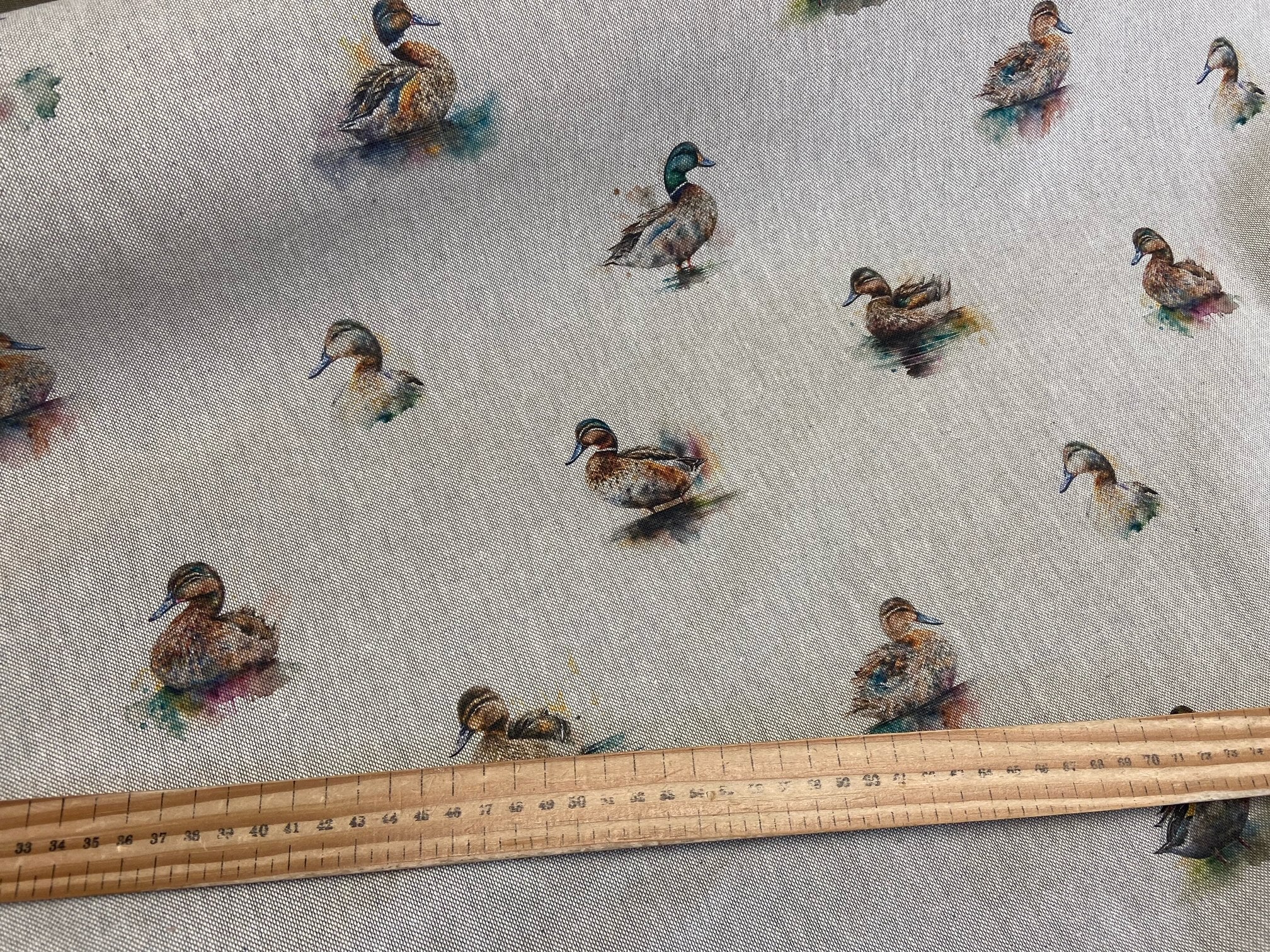 Linen Look Watercolour Ducks Natural Fabric by 1/2 Metre – Fabric Shack ...