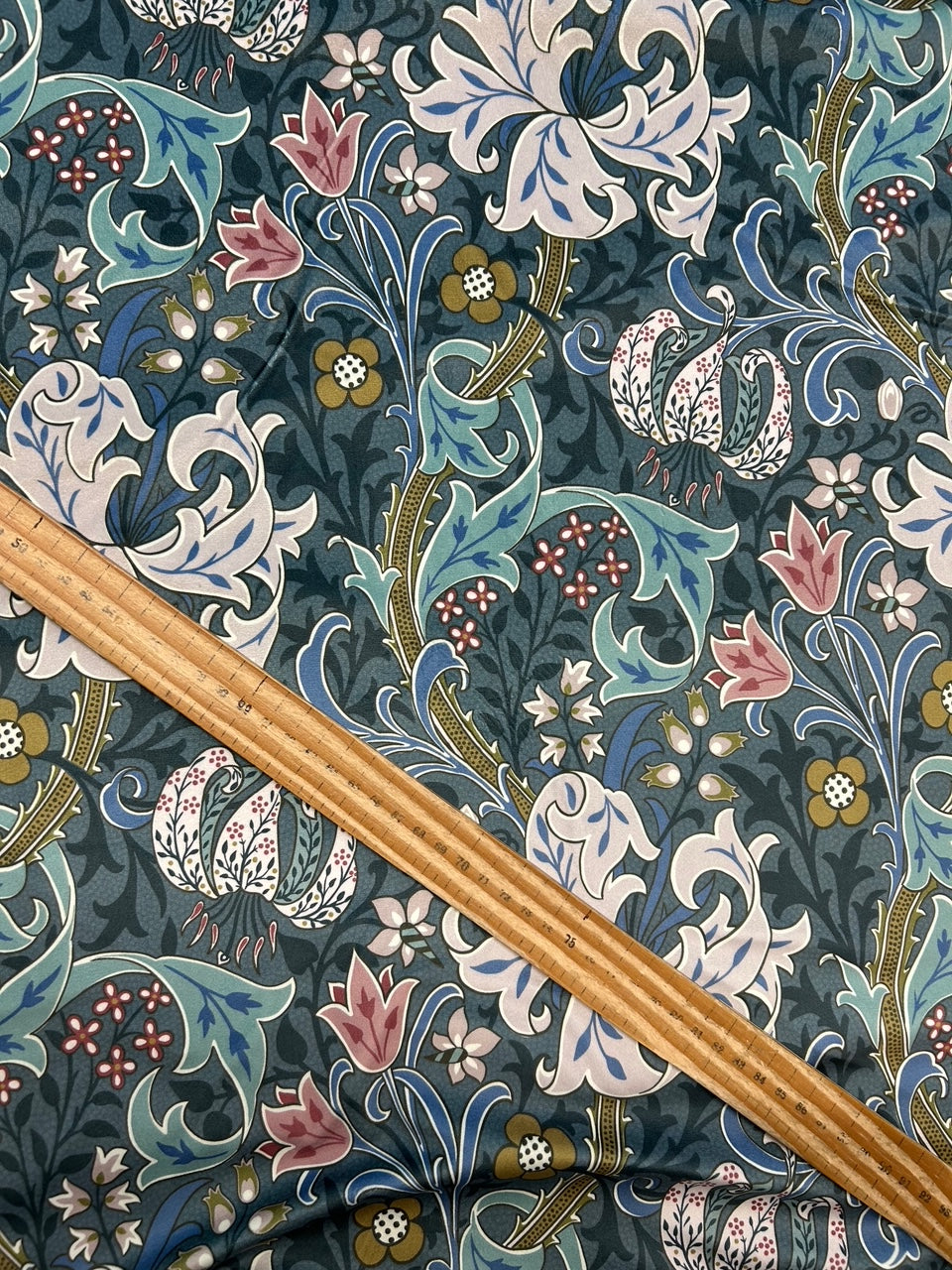 william morris velvet golden lily lunar teal fabric shack malmesbury