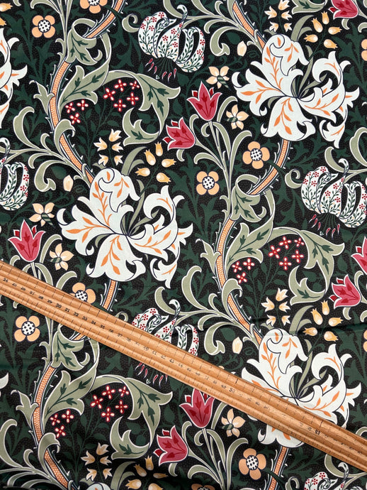 william morris velvet golden lily nocturn dark green fabric shack malmesbury