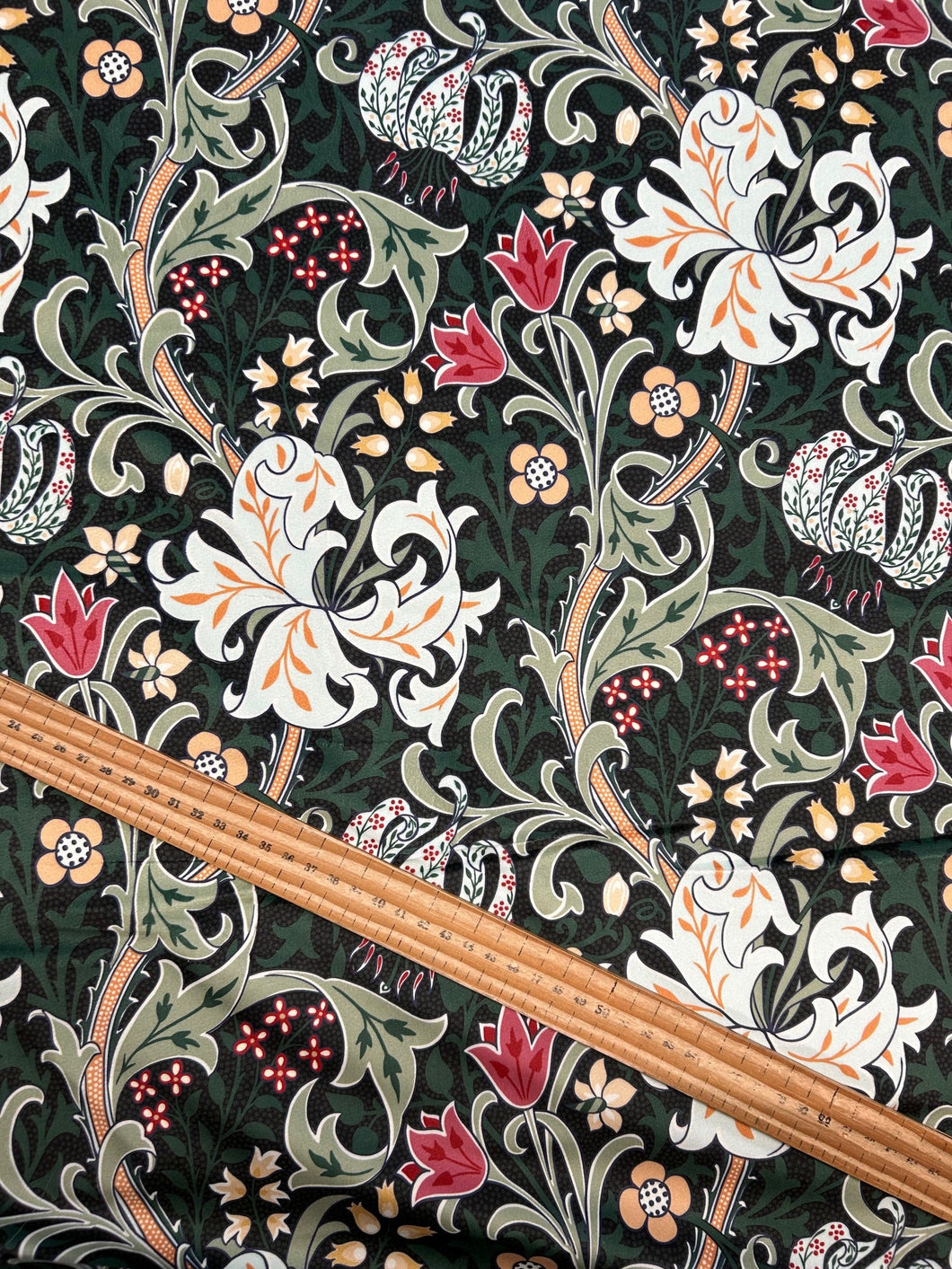 william morris velvet golden lily nocturn dark green fabric shack malmesbury