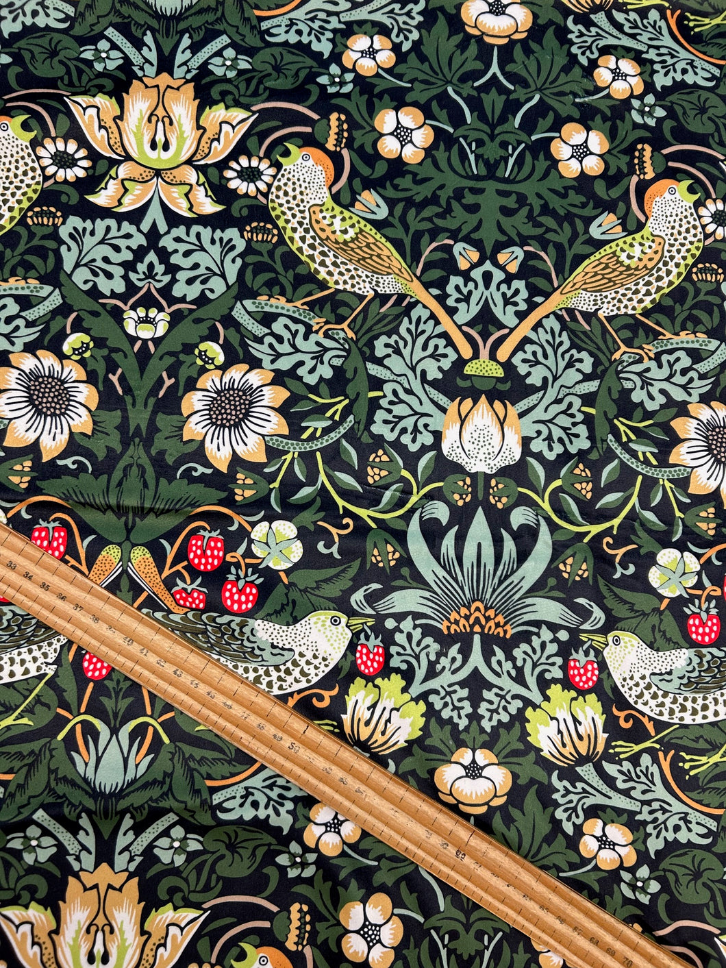 william morris velvet strawberry thief onyx dark green cream fabric shack malmesbury