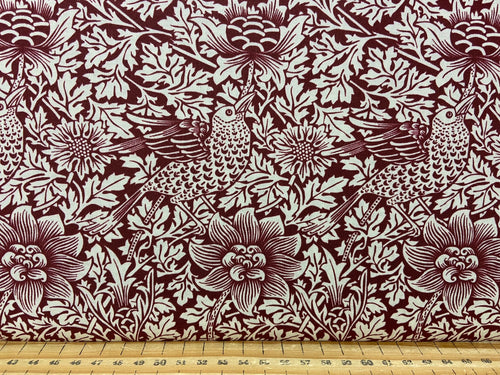 William Morris Winter Berry Anemone Bird Dark Red Cotton Fabric by 1/4 Metre*