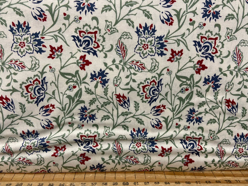 william morris winter berry brentwood red blue flower floral cream cotton fabric shack malmesbury