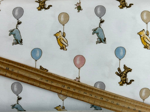 winnie the pooh classic cotton jersey piglet eyeore tigger rabbit balloons fabric shack malmesbury