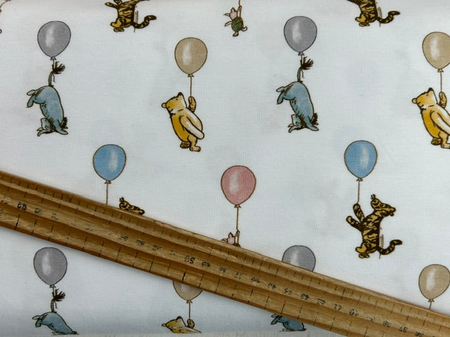 winnie the pooh classic cotton jersey piglet eyeore tigger rabbit balloons fabric shack malmesbury