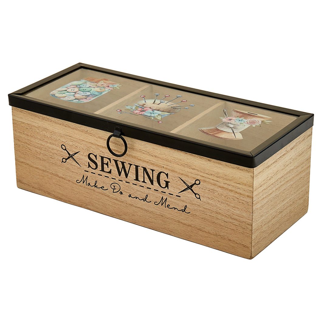 wooden sewing box compartments fabric shack malmesbury TN014