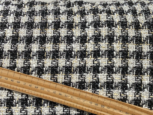 wool blend fashion tweed fabric shack malmesbury black and white houndstooth with silver metallic 2