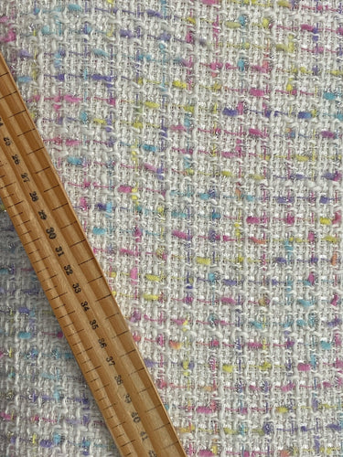 wool blend fashion tweed fabric shack malmesbury white pastels with silver metallic 2