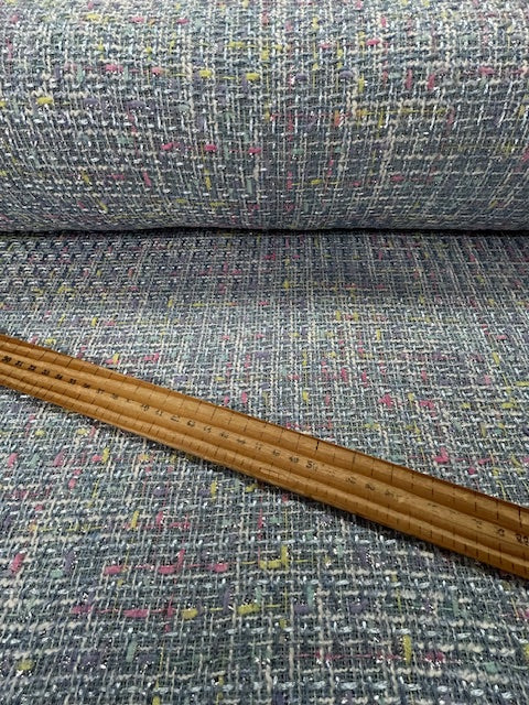 woven boucle chanel style metallic baby blue pastels dressmaking fabric shack malmesbury